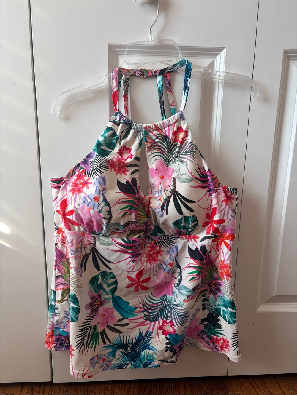 Raisins Tropical Floral Halter One-Piece Swim - Pink, Teal, Green Size 16W